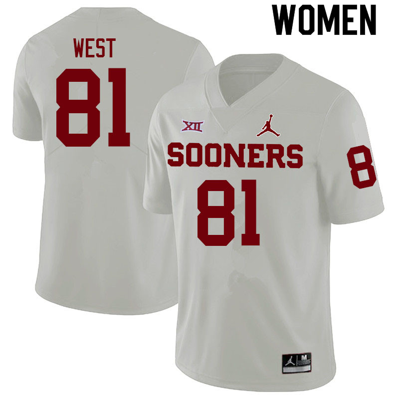Women #81 Trevon West Oklahoma Sooners College Football Jerseys Sale-White - Click Image to Close